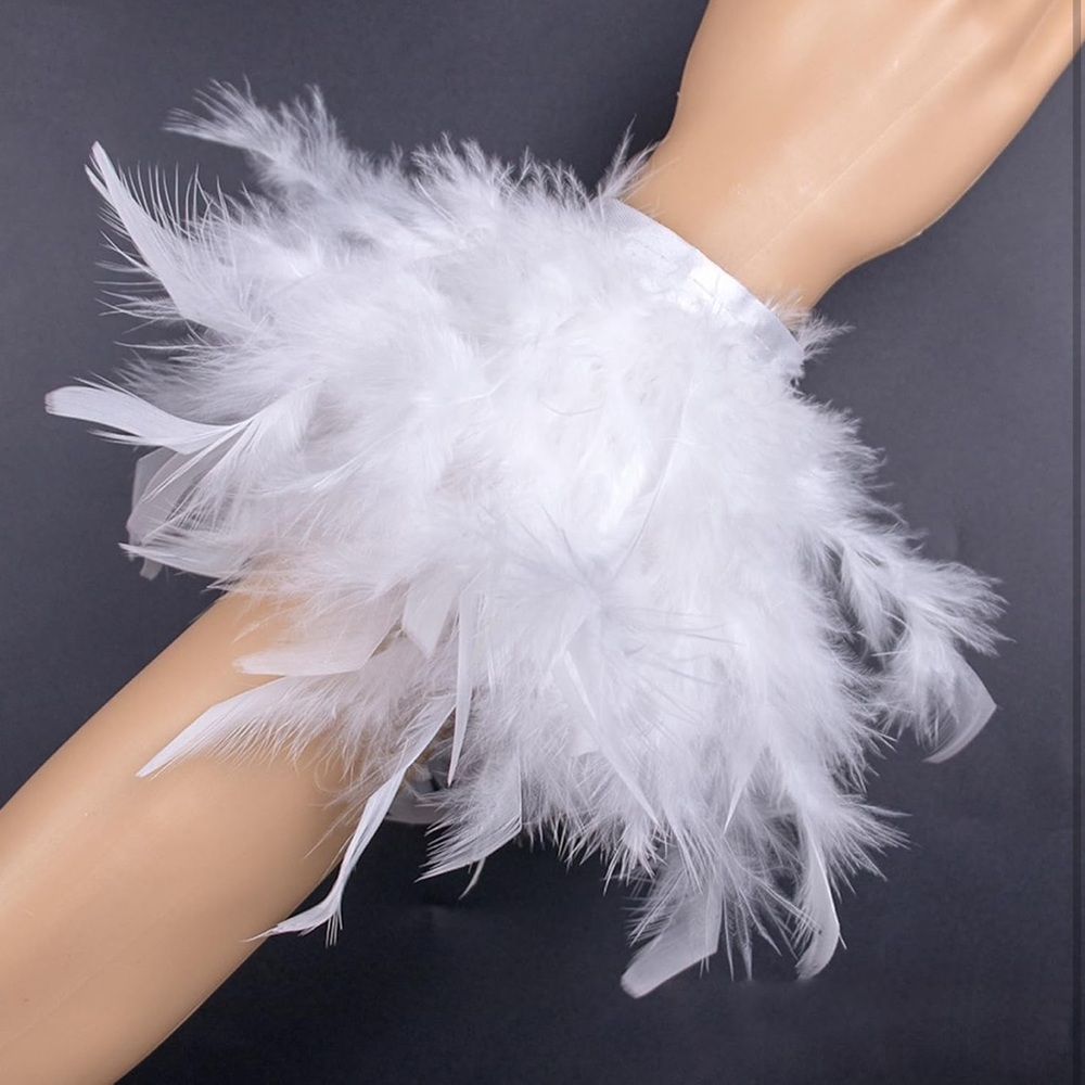 White Feather Wristlet Cuffs Angel Bird costume accessory, cosplay, dance